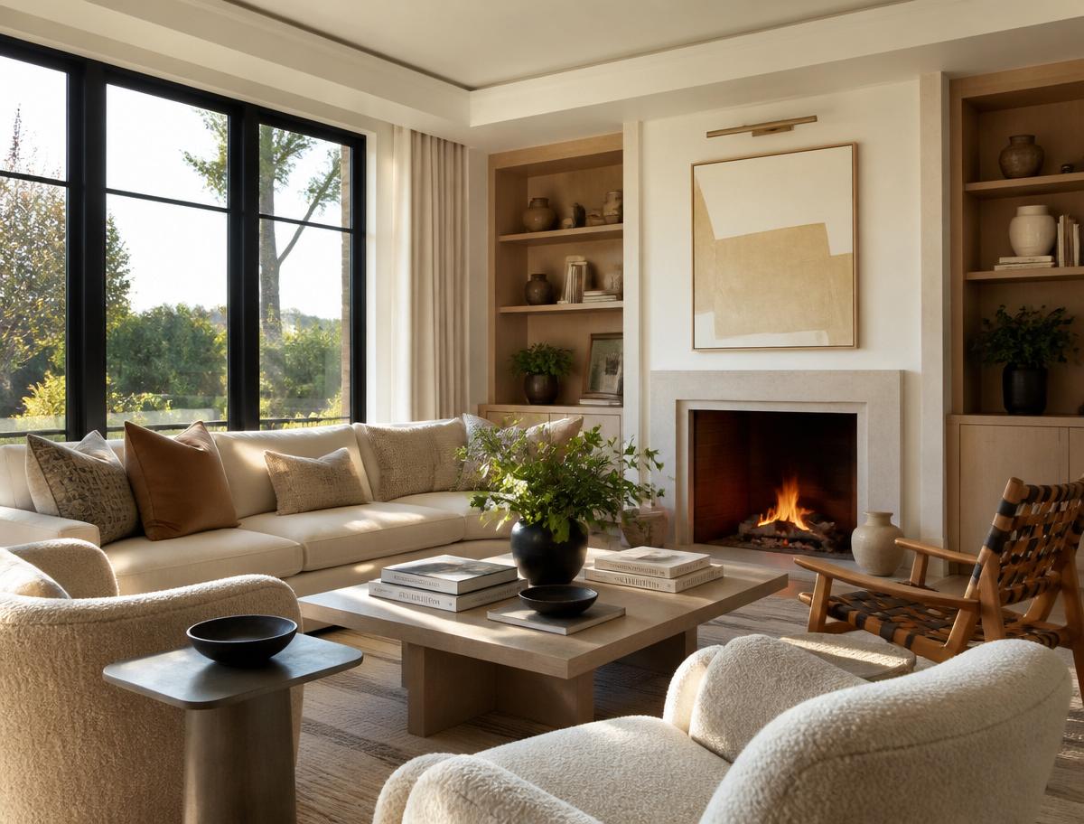 Warm, calm California living room interior